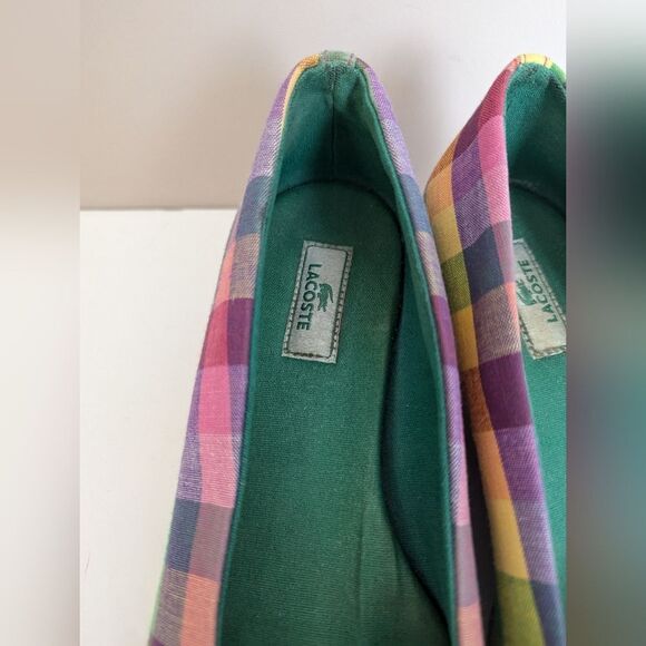 Lacoste Madras Plaid Wedge Peep Toe Shoes – Size 5 - Picture 7 of 10